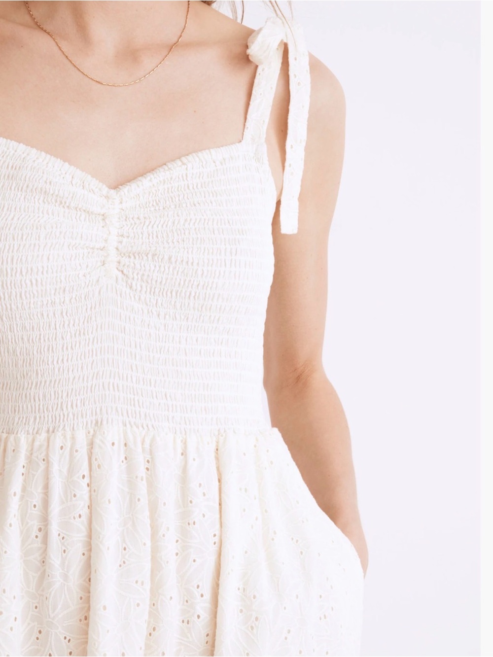 Tie-Shoulder White Eyelet Midi Dress - Picture 2 of 3